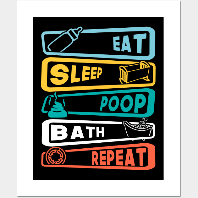 Eat, Sleep, Poop, Bath, Repeat Wall Art by NoNameBoy